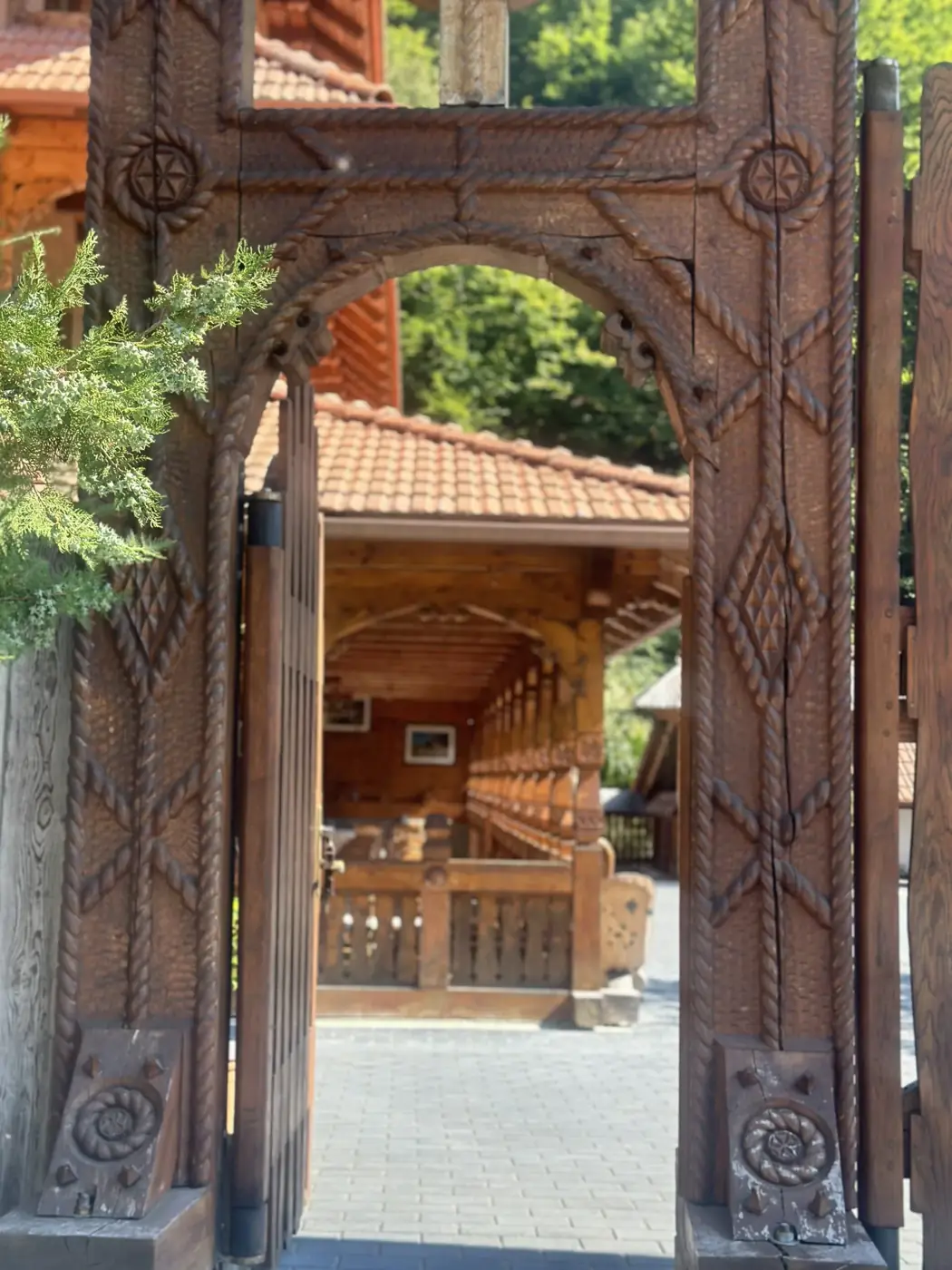 Poartă din lemn sculptat cu motive tradiționale, Casa Suciu