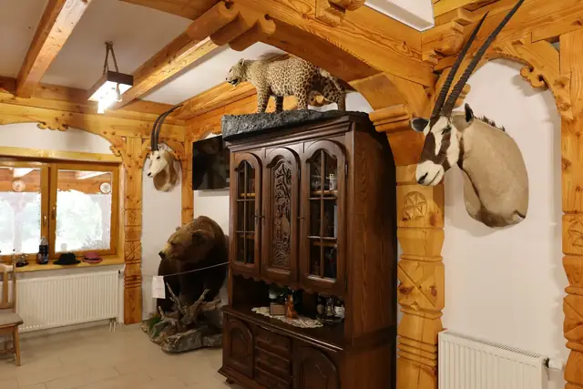 Salonul cu colecția de trofee de vânătoare și vitrină sculptată, Casa Suciu